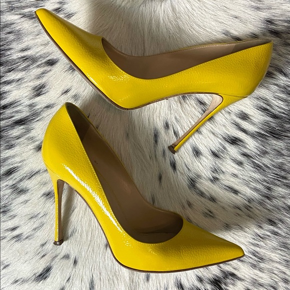 SERGIO ROSSI “GODIVA” PEBBLED LEATHER STILETTOS, SZ IT/38 YELLOW - Picture 10 of 12